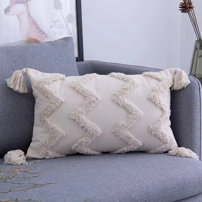 DecorBites™ Geometric Tufted Tassel Pillow Cover - Handcrafted Boho Chic Cushion Cover