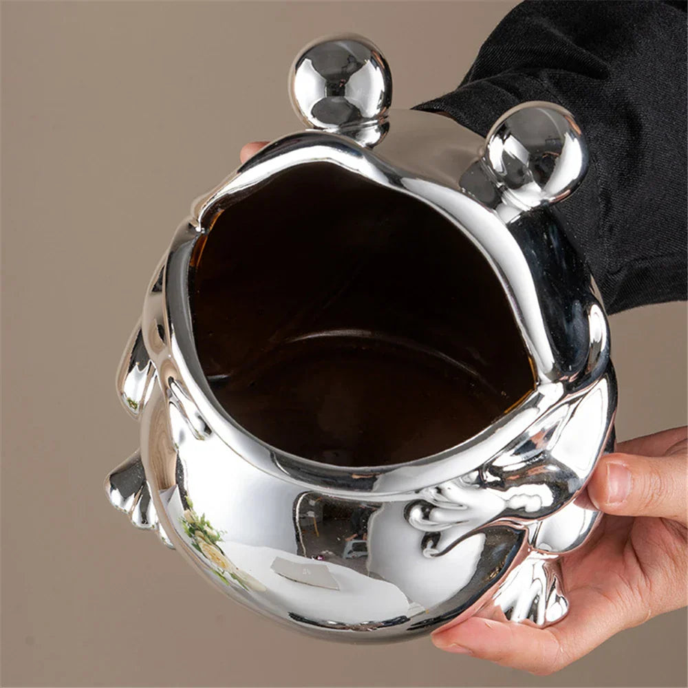 DecorBites™ Frog Sculpture Storage Box: Silver Green Desk Ornament & Home Decoration