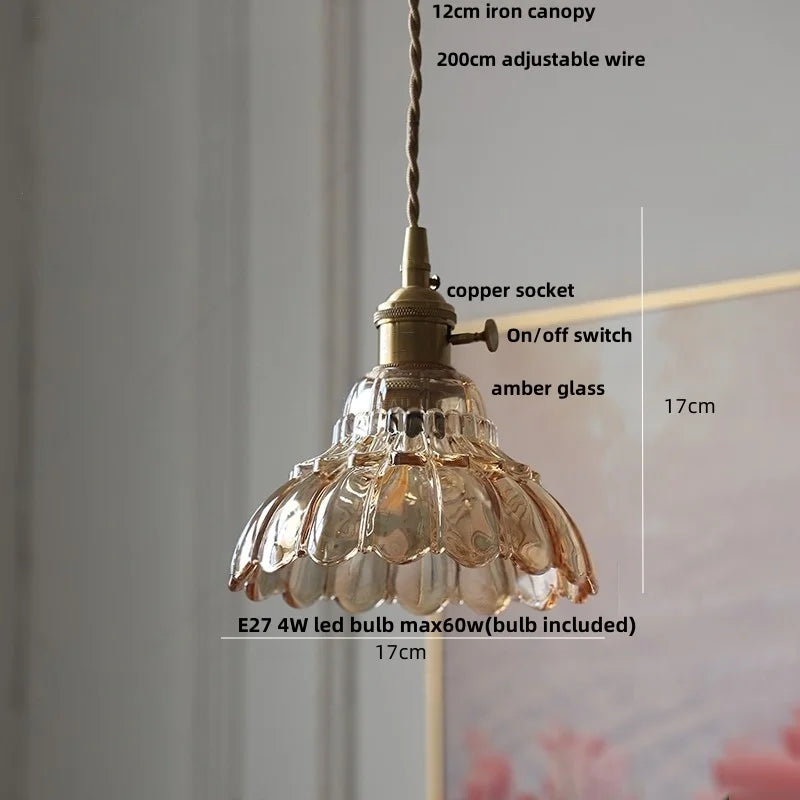 DecorBites™ Green Glass LED Pendant Lamp | Modern Nordic Wood Walnut | Brass Knob Switch | Hanging Light