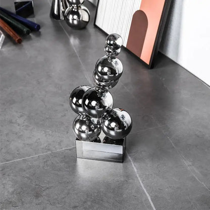 DecorBites™ Geometric Crystal Sculpture Silver Ball Home Decor Figurine