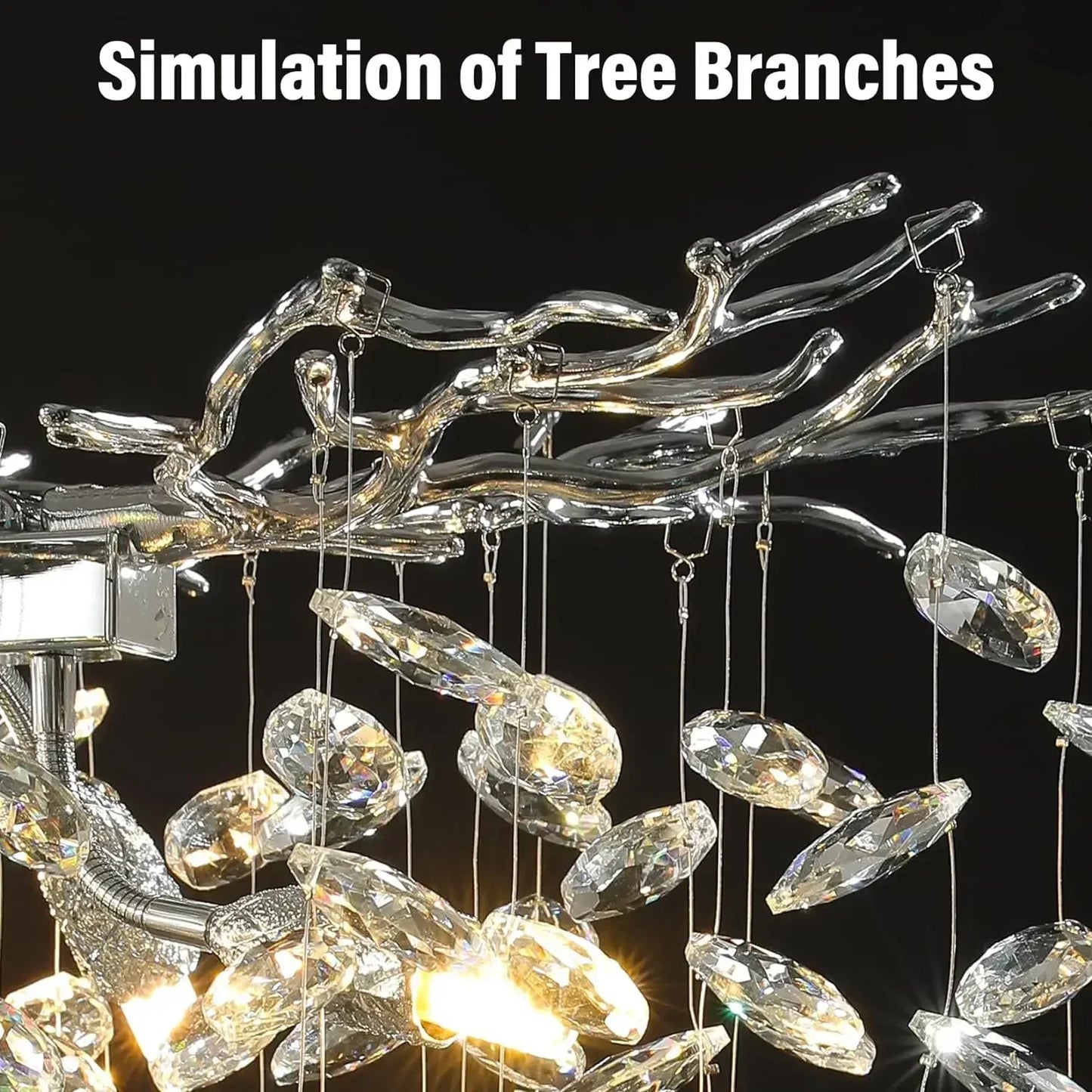 DecorBites™ Crystal Branch Chandelier for Dining, Living, Bedroom - Chrome - Round Design