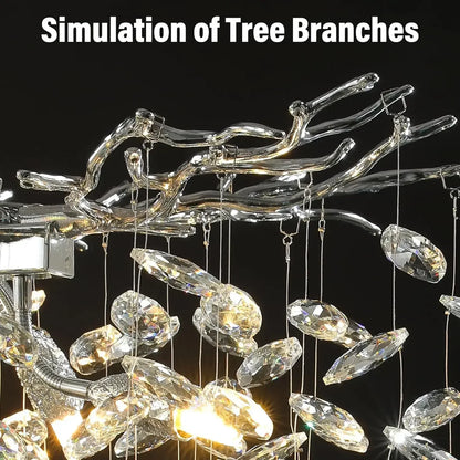 DecorBites™ Crystal Branch Chandelier for Dining, Living, Bedroom - Chrome - Round Design