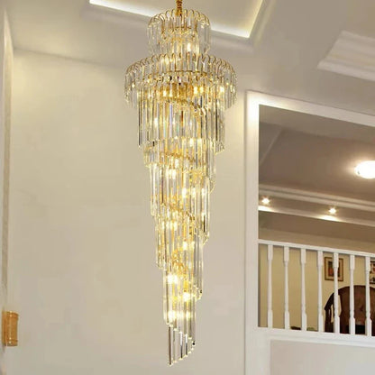 Modern Gold Crystal Staircase Pendant Chandelier