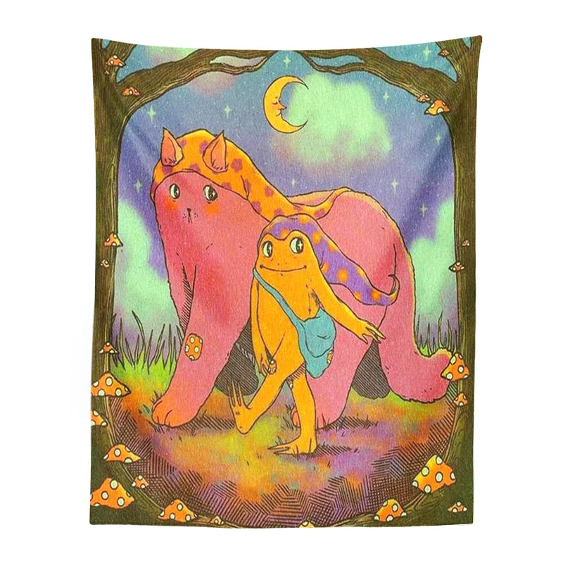 DecorBites™ Cottagecore Frog Mandala Tapestry for Girls' Room and Dorm Decor