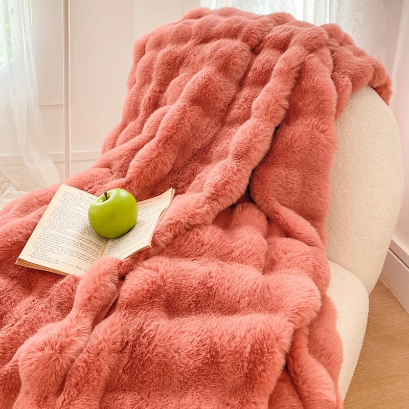 DecorBites™ Gradient Pink Double Layer Faux Fur Winter Blanket