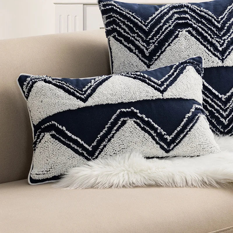 DecorBites™ Geometric Embroidered Cushion Cover with Tufted Tassels for Sofa and Bedroom