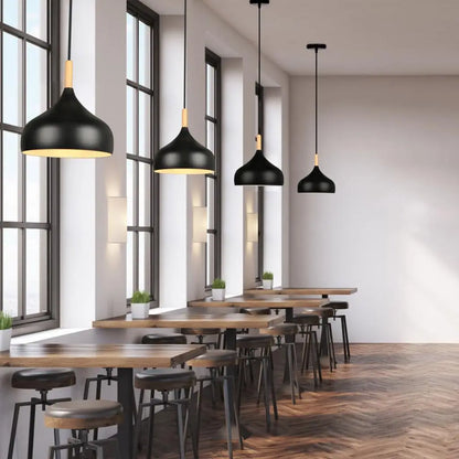 Black Wood Industrial Pendant Light