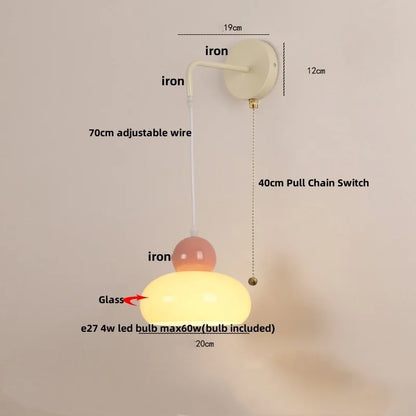 DecorBites™ Iron Nordic LED Wall Light with Pull Chain Switch, Adjustable Glass Bedside Lamp