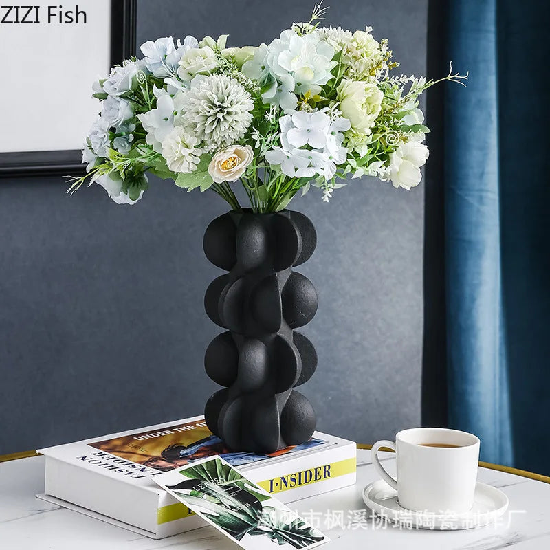 DecorBites™ Geometric Spiral Resin Vase - Black and White Flower Vase for Home Decor
