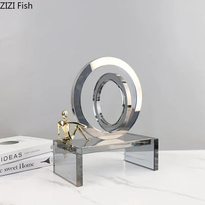 DecorBites™ Crystal Geometric Ring Chair Base Decor - Golden Figurine Statue for Room Aesthetic