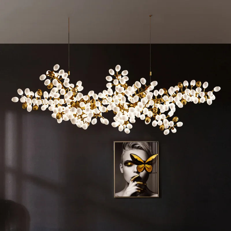 Gold Glass 20-Bulb Pendant Light L200cm