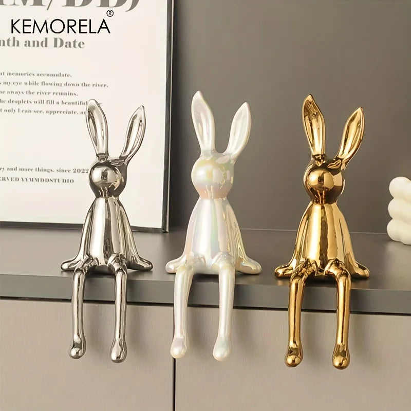 DecorBites™ Ceramic Long-Eared Sitting Rabbit Ornament - Luxury Home Decor Accent