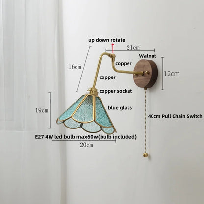 DecorBites™ LED Wall Lights Up Down Rotate Pull Chain Switch Bedside Lamp Glass Canopy Fixtures