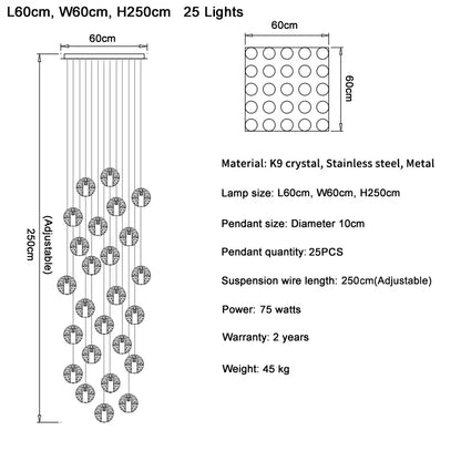 DecorBites™ Crystal Ball LED Chandelier Pendant Light for Living Room Kitchen Lighting