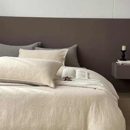 DecorBites™ Linen Cotton Jacquard Bedding Set with Duvet, Sheet, and Pillowcases