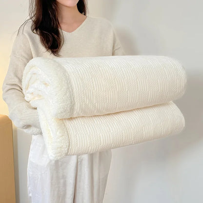DecorBites™ Cozy Lamb Wool Blanket: Soft Warm Shawl for Office & Sofa, Striped & Solid Colors