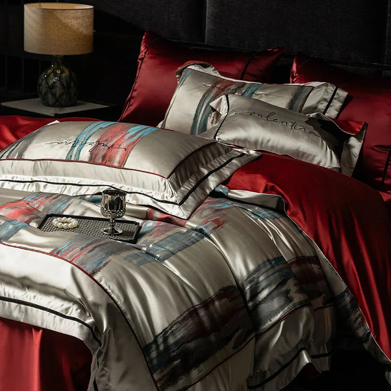 DecorBites™ Luxe Brocade Jacquard Bedding Set with Egyptian Cotton & Embroidery