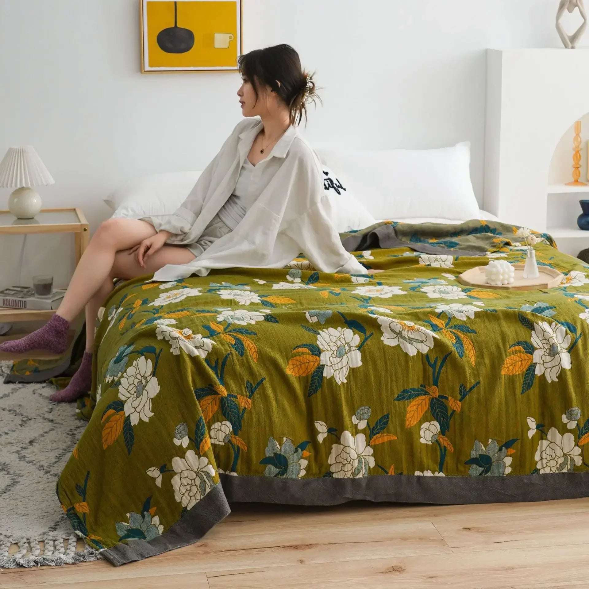 Cotton Gauze Flower Throw