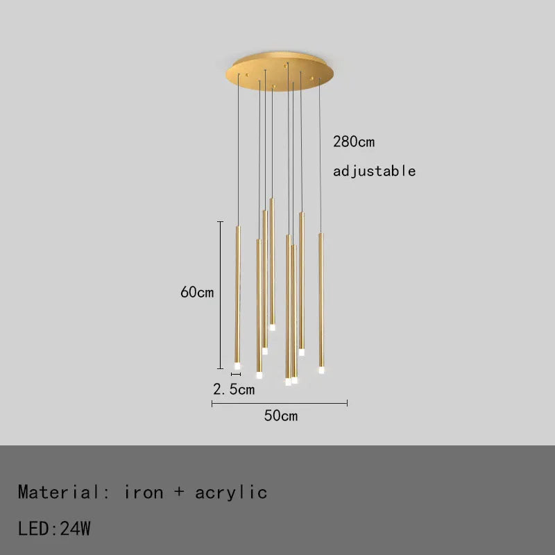 DecorBites™ LED Chandelier: Modern Minimalist Gold Black Wire Adjustable Light Fixture for Dining Room