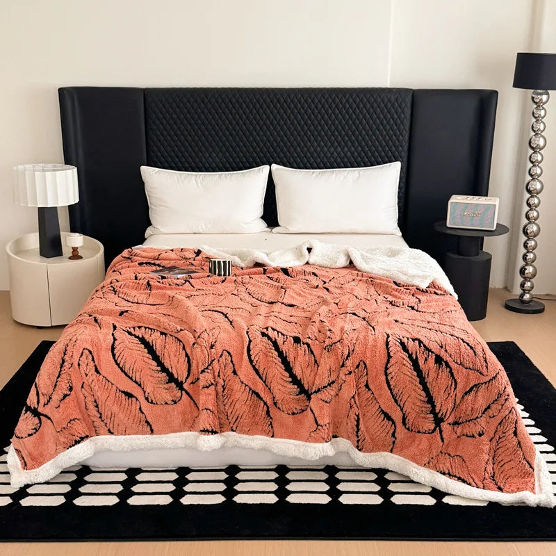 Leaf Jacquard Flannel Blanket