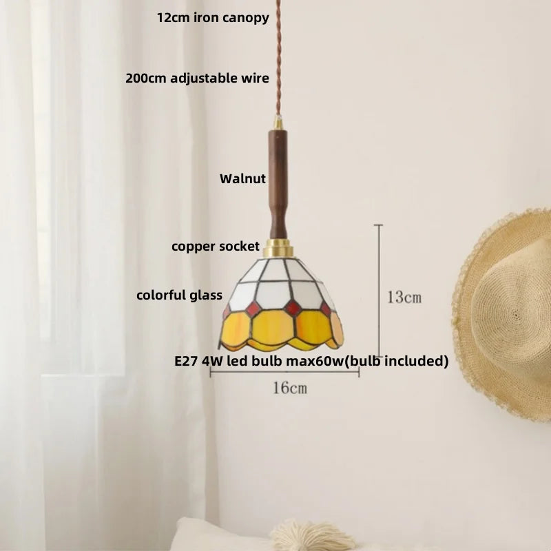 Amber Glass Pendant Light Walnut Accent Bar Style