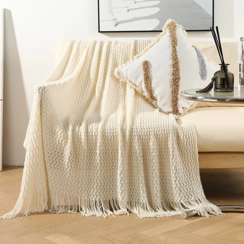 DecorBites™ Geometric Knit Sofa Blanket with Tassel - Dust-Proof Bedspread and Leisure Throw