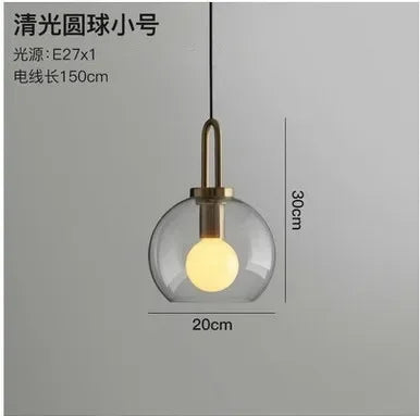 DecorBites™ Glass Ball Pendant Light Fixture for Kitchen Dining Room Bedroom - Modern Hanging Lamp Luminaire Home Decor Lighting