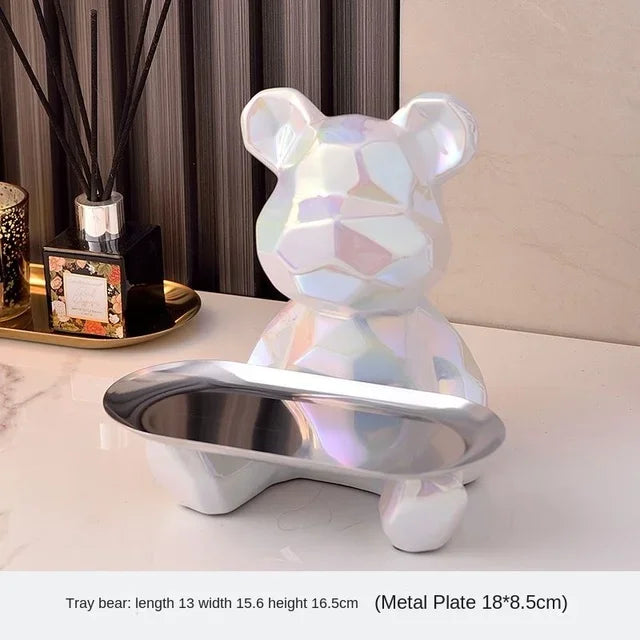 DecorBites™ Geometric Bear Piggy Bank Key Tray Cosmetic Bookshelf Statue & Storage Box
