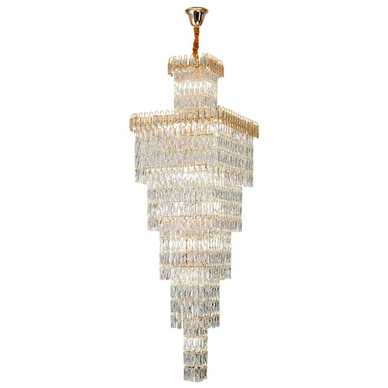 DecorBites™ Crystal Hollow Stair Chandelier for Duplex Villa and Hotel Lobby