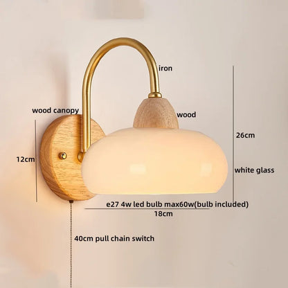 DecorBites™ Glass Wood LED Wall Lights Decor for Bedroom Living Room Coffee Mirror Bedside Lamp