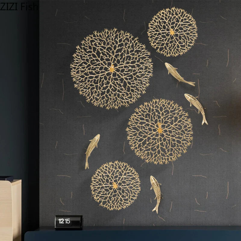 DecorBites™ Gold Coral Carp Lotus Leaf Fish Wall Decor Ornaments