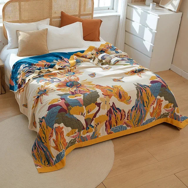 Cotton Gauze Flower Throw