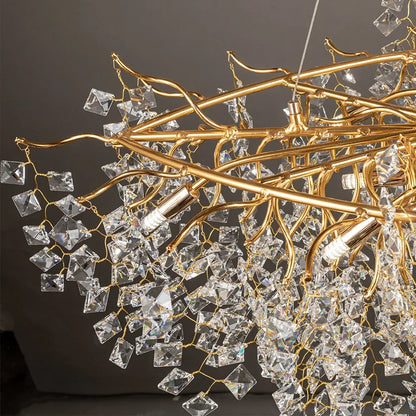 DecorBites™ Gold Crystal Chandelier LED Round Light Island Branch Chandelier