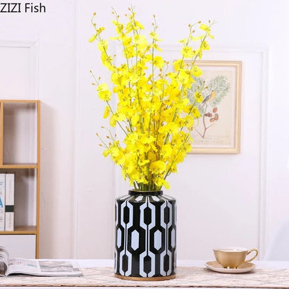 DecorBites™ Geometric Stripes Ceramic Vase Home Decor Storage Tank Living Room Table
