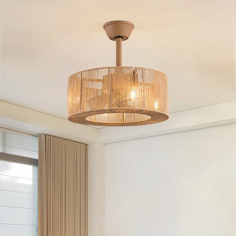 DecorBites™ Braided Rope Lantern Ceiling Fan Light: Reversible, Dimmable, 6-Speed Home Decor