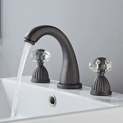 DecorBites™ Gold Crystal Handle Basin Faucet, 3 Hole Widespread Bathroom Sink Tap