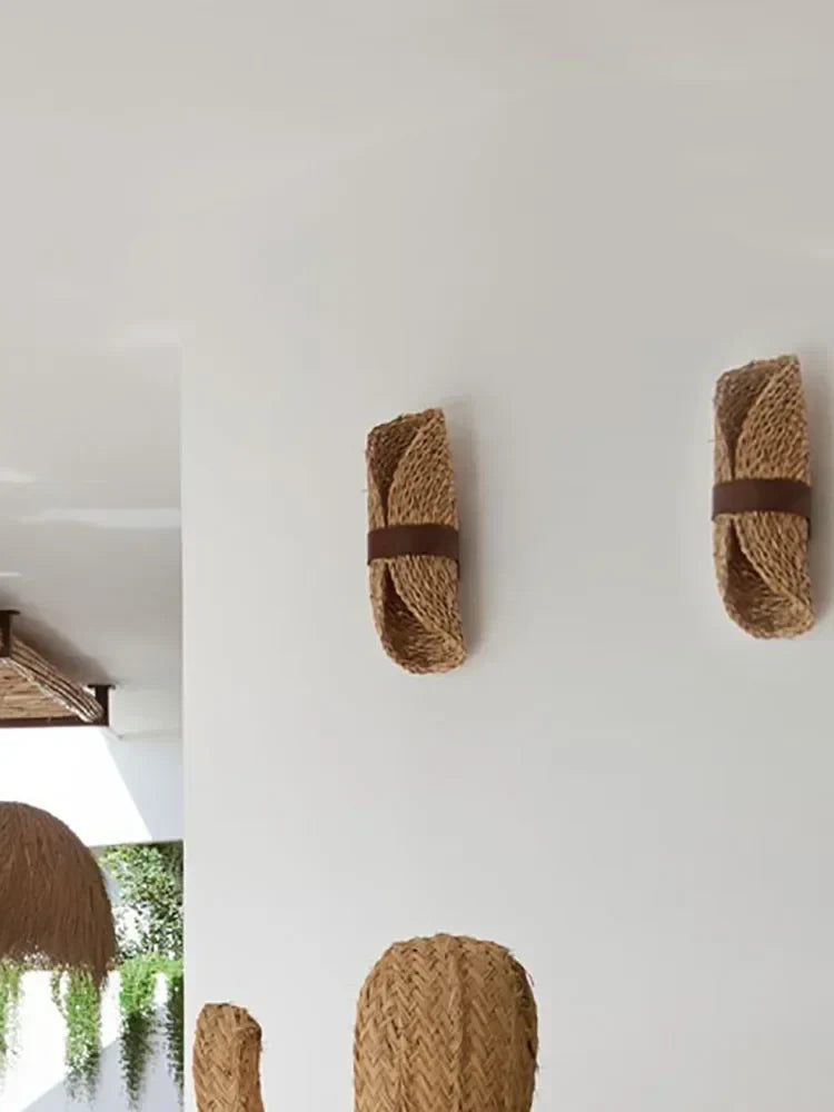 DecorBites™ Japanese Wabi-Sabi Ratta Weaving Wall Sconce for Home Decor