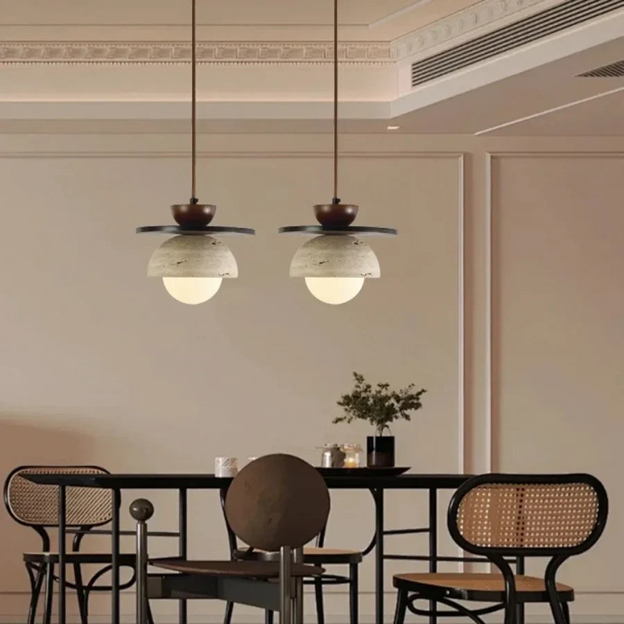 DecorBites™ Glass Ball LED Pendant Lamp for Coffee Living Dining Room with Natural Wood and Stone