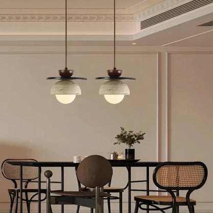 DecorBites™ Glass Ball LED Pendant Lamp for Coffee Living Dining Room with Natural Wood and Stone