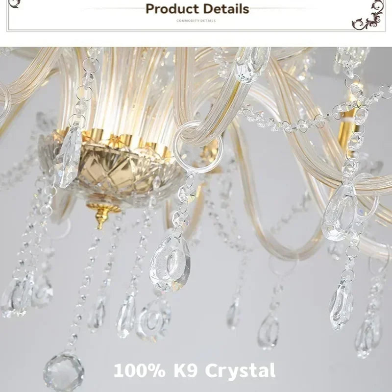 DecorBites™ Crystal Candelabra Pendant Chandelier, Elegant Lighting Fixture for Bedroom, Dining & Living Room