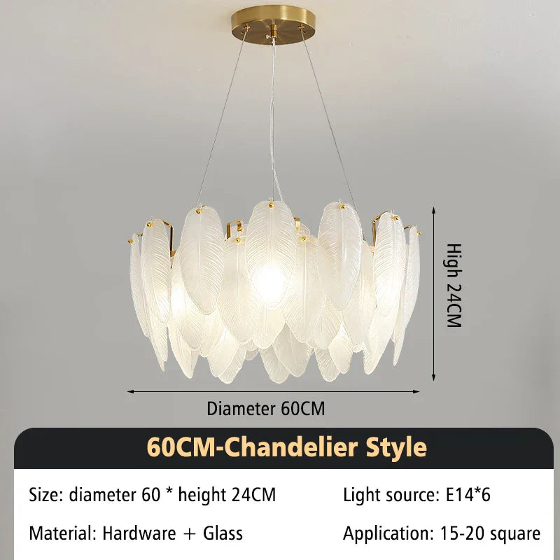 DecorBites™ Glass Feather Chandelier: Luxury Art Decor for Living Dining Room
