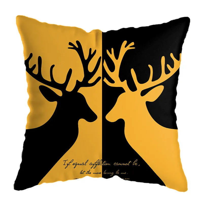 DecorBites™ Geometric Deer Print Pillowcase 45x45cm - Yellow Home Decor