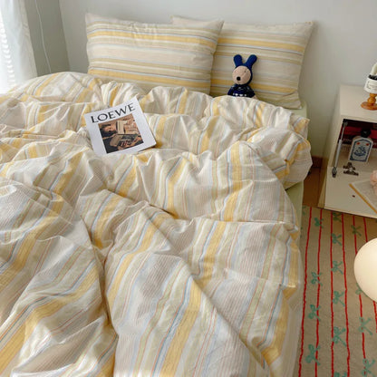 DecorBites™ Cozy Cotton Grid Bedding Sets for Student Dorms - Queen/King Bedclothes