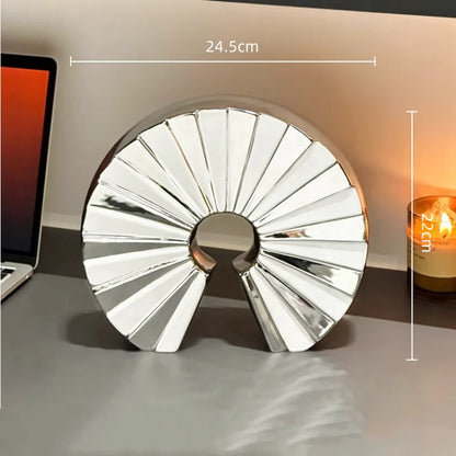 DecorBites™ Geometric Ceramic Fan Ornament Sculpture for Home Decor