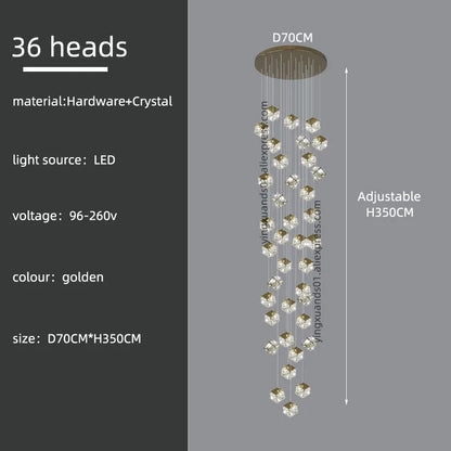 DecorBites™ Crystal Modern Chandelier for Living Room Luxury Loft LED Lighting Staircase Chandelier