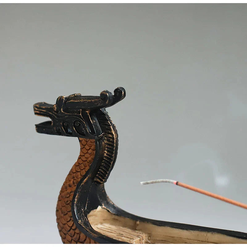DecorBites™ Dragon Boat Incense Holder: Retro Chic Hand Carved Censer for Trendsetting Home Decor