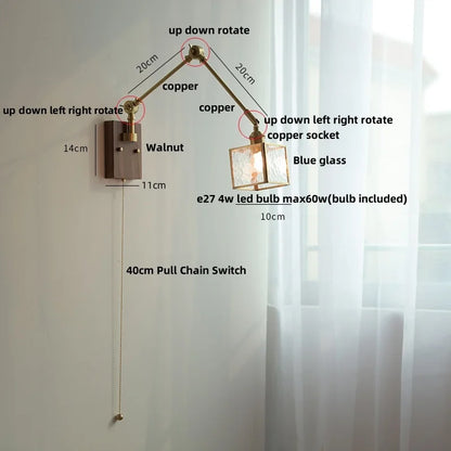 DecorBites™ LED Wall Lamp Rotatable Glass Walnut Swing Arms Hallway Stair Light