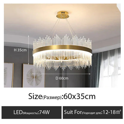 DecorBites™ Crystal LED Chandelier: Luxury Dimmable Pendant Light for Bedroom, Living, Dining Room
