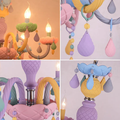 DecorBites™ Crystal Chandelier: Modern Macaron Color Luminaire for Children's Room