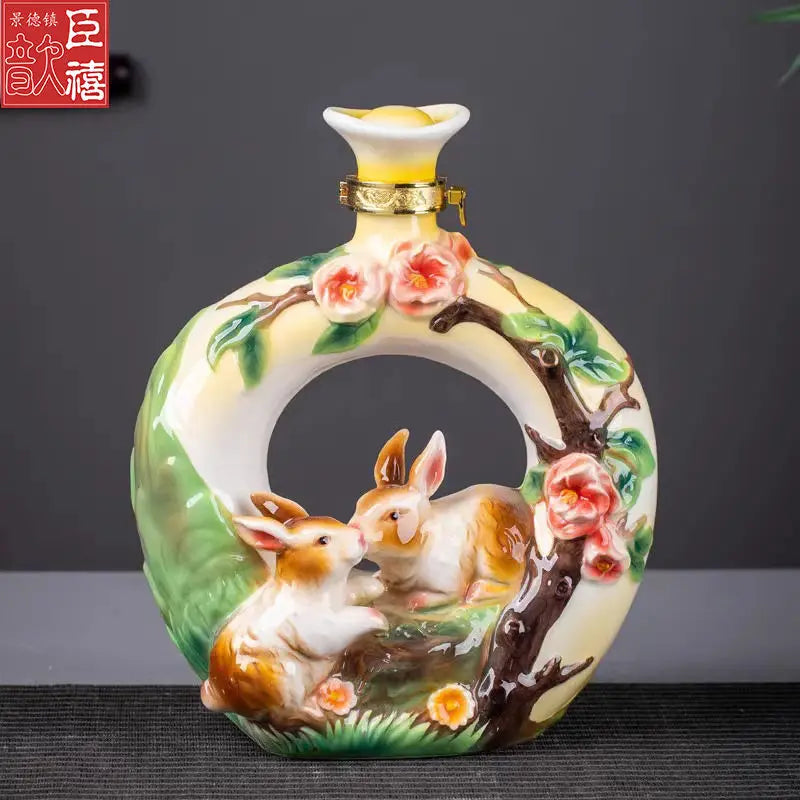 Ceramic Zodiac Wine Sculpture